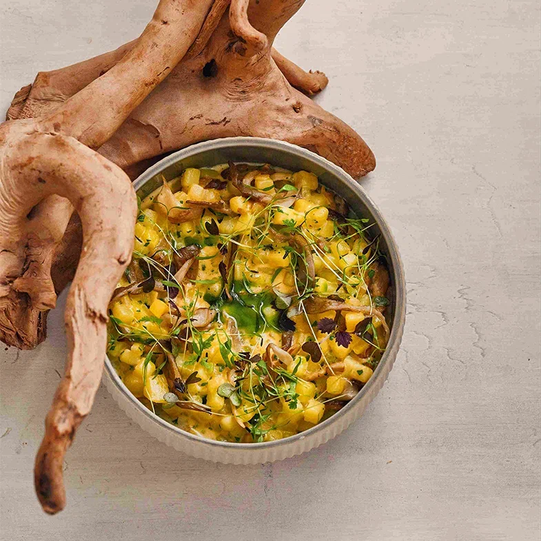 Картофельное ризотто с сыром Чеддер и вешенками